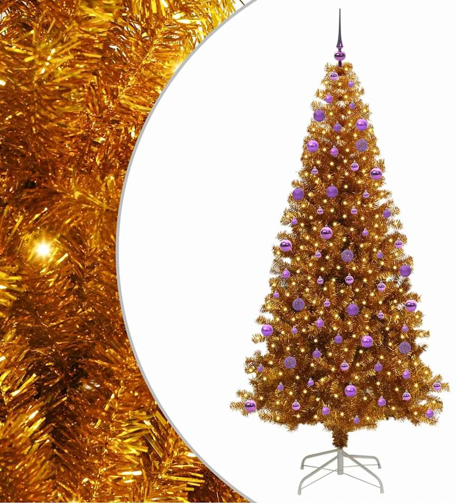 Kalėdų eglutė su LED lemputėmis Auksinė 210 cm PET ir plienas
