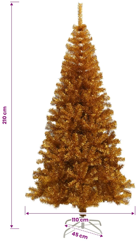 Kalėdų eglutė su LED lemputėmis Auksinė 210 cm PET ir plienas