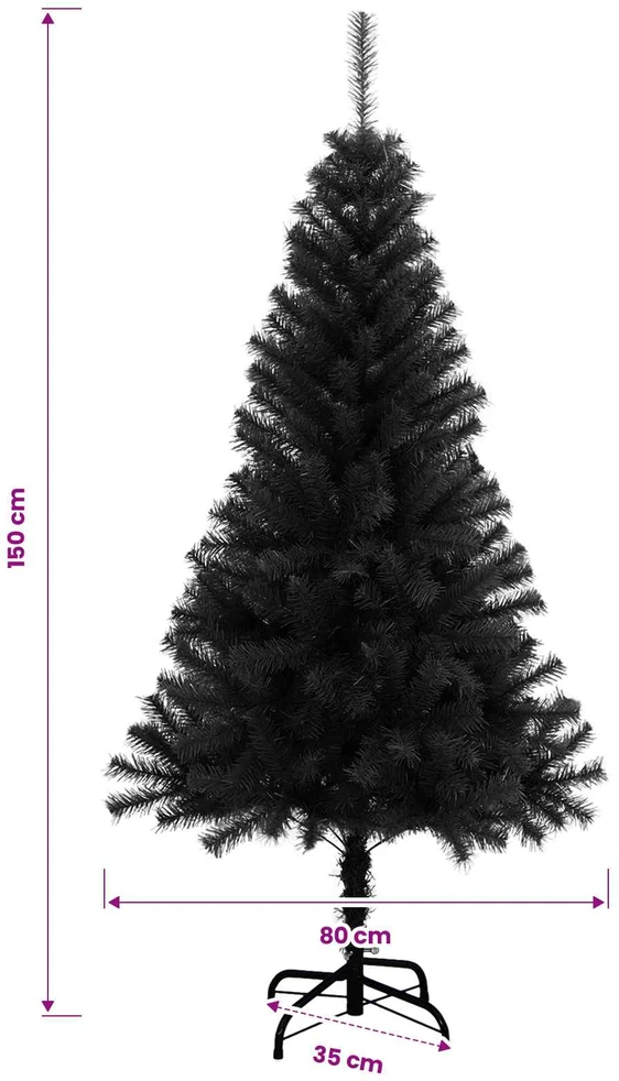 Kalėdų eglutė su LED lemputėmis Juoda 150 cm PVC ir Plienas