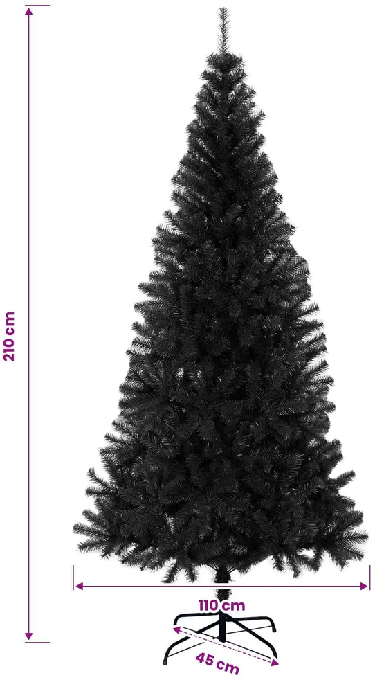 Kalėdų eglutė su LED lemputėmis Juoda 210 cm PVC ir Plienas
