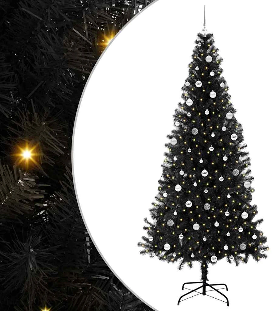 Kalėdų eglutė su LED lemputėmis Juoda 240 cm PVC ir Plienas