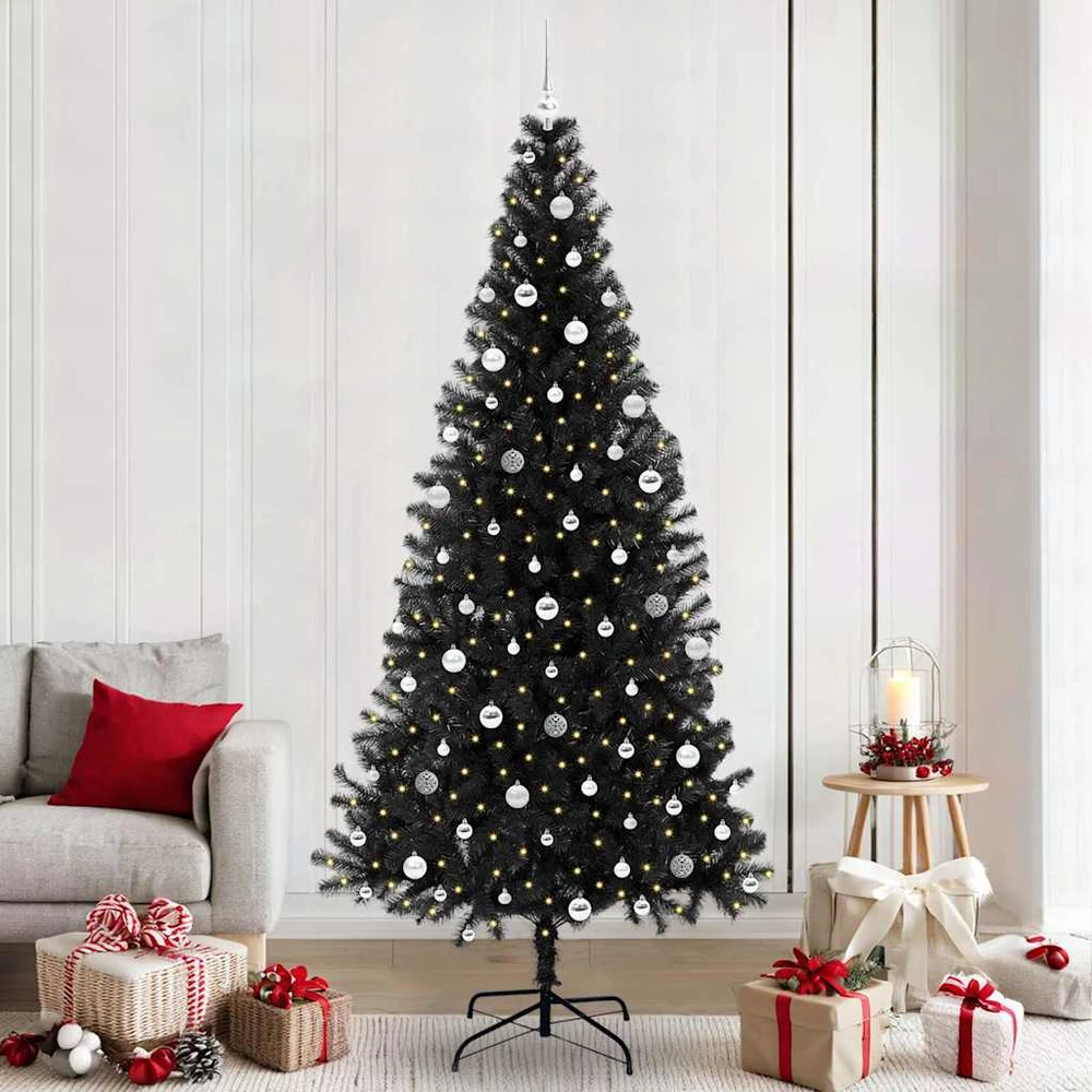 Kalėdų eglutė su LED lemputėmis Juoda 240 cm PVC ir Plienas