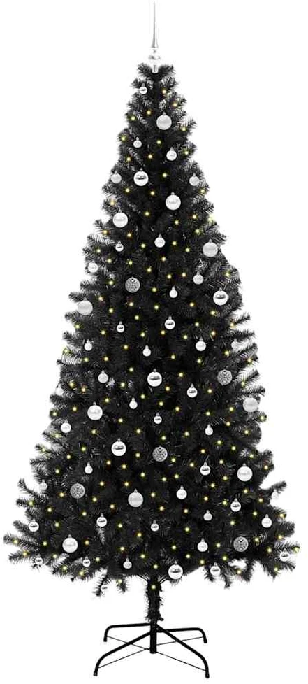 Kalėdų eglutė su LED lemputėmis Juoda 240 cm PVC ir Plienas