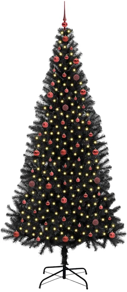 Kalėdų eglutė su LED lemputėmis Juoda 240 cm PVC ir Plienas
