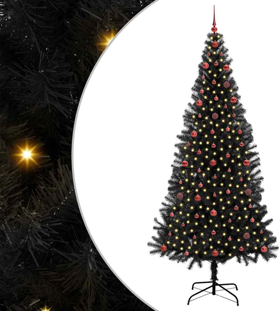 Kalėdų eglutė su LED lemputėmis Juoda 240 cm PVC ir Plienas