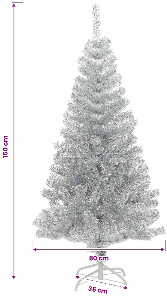 Kalėdų eglutė su LED lemputėmis Sidabrinė 150 cm PET ir plienas