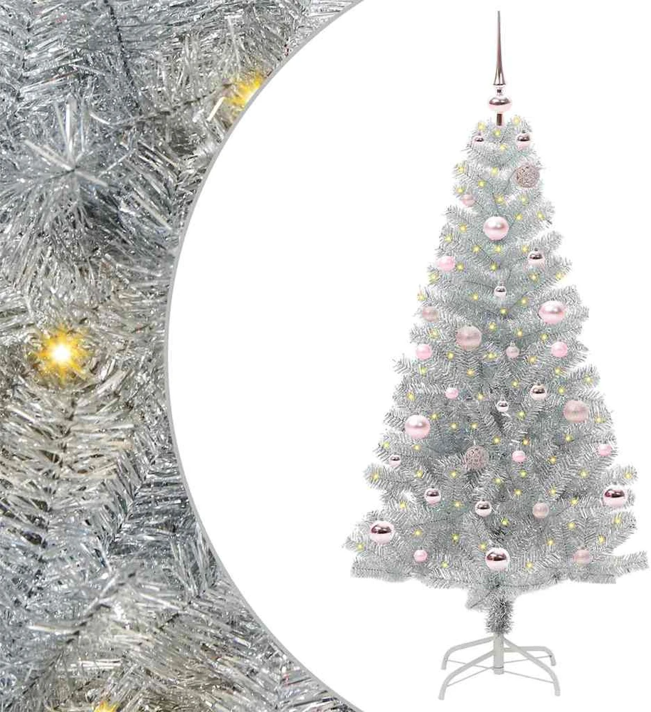 Kalėdų eglutė su LED lemputėmis Sidabrinė 150 cm PET ir plienas