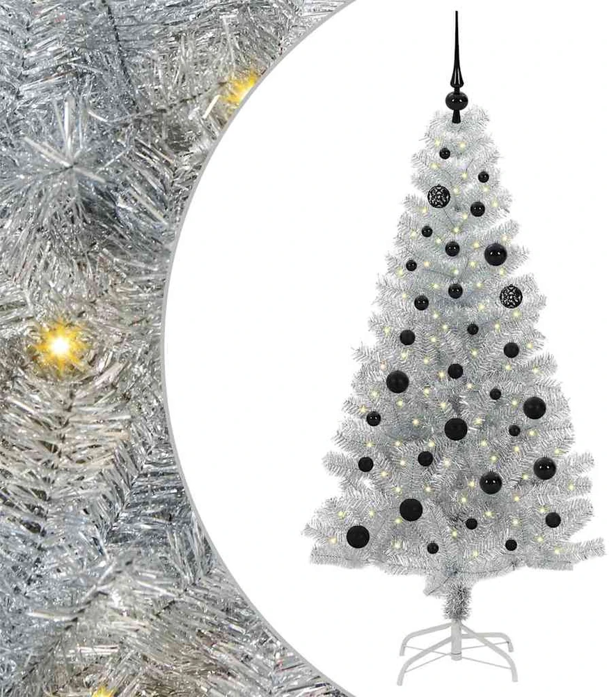 Kalėdų eglutė su LED lemputėmis Sidabrinė 150 cm PET ir plienas