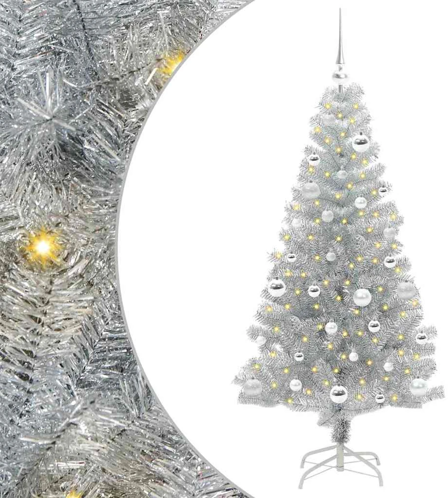 Kalėdų eglutė su LED lemputėmis Sidabrinė 150 cm PET ir plienas