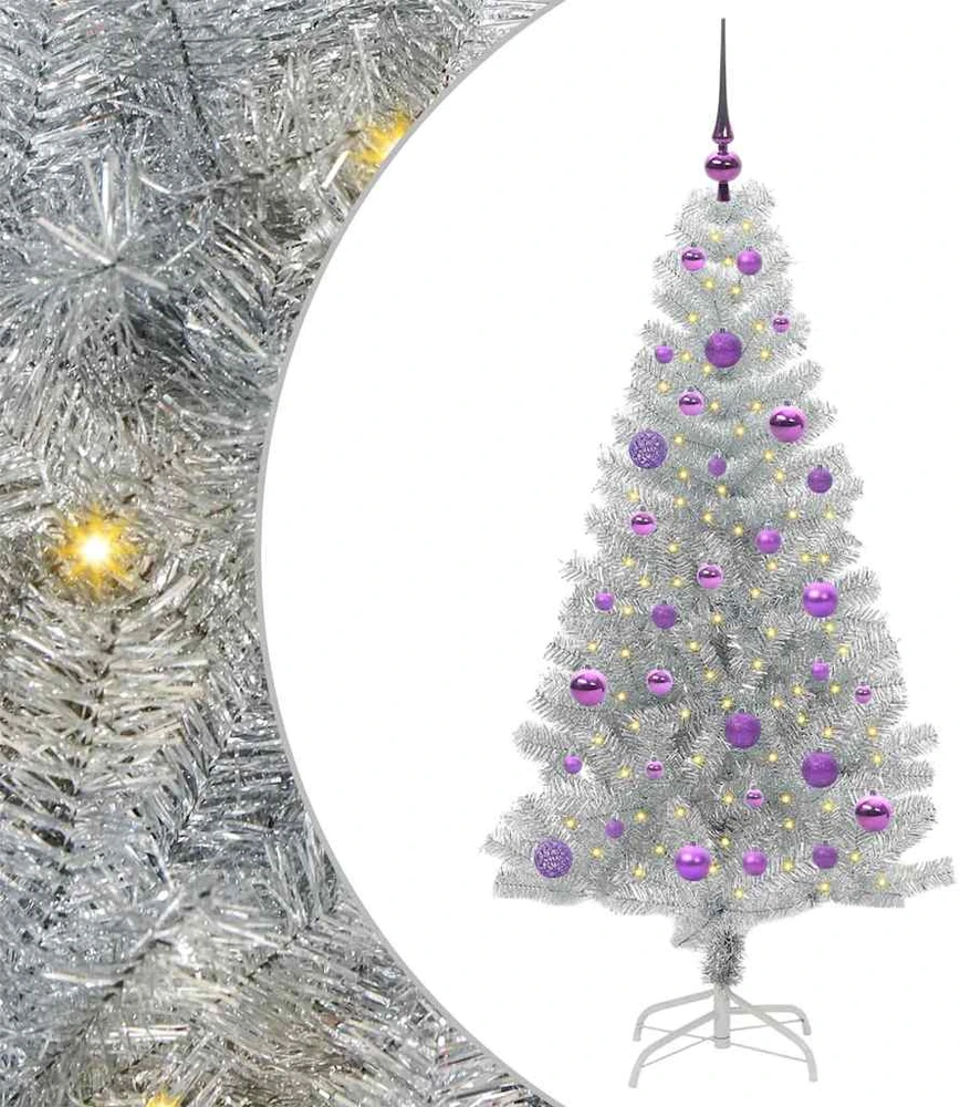 Kalėdų eglutė su LED lemputėmis Sidabrinė 150 cm PET ir plienas