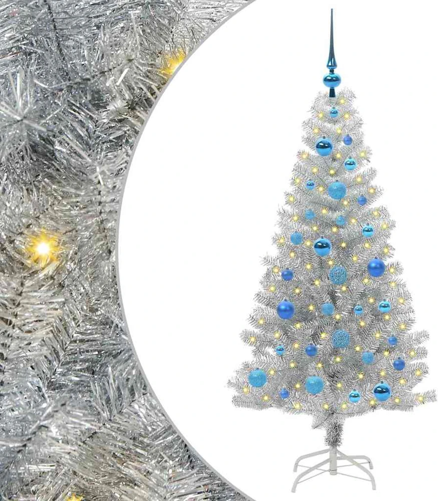 Kalėdų eglutė su LED lemputėmis Sidabrinė 150 cm PET ir plienas