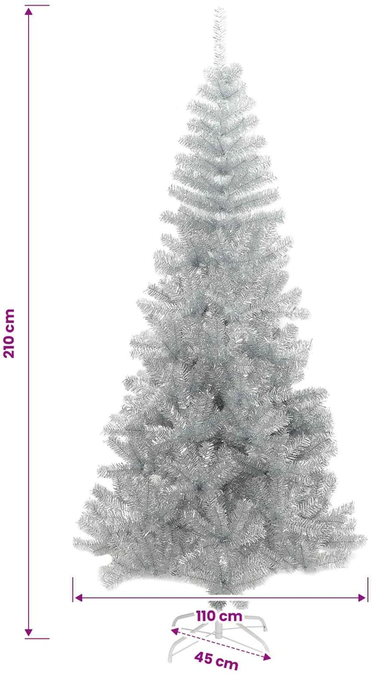 Kalėdų eglutė su LED lemputėmis Sidabrinė 210 cm PET ir plienas
