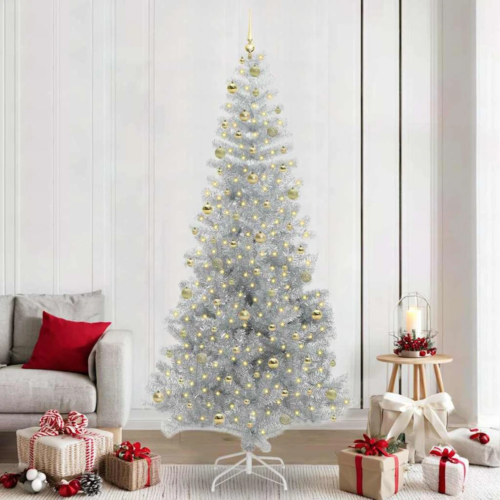 Kalėdų eglutė su LED lemputėmis Sidabrinė 240 cm PET ir plienas