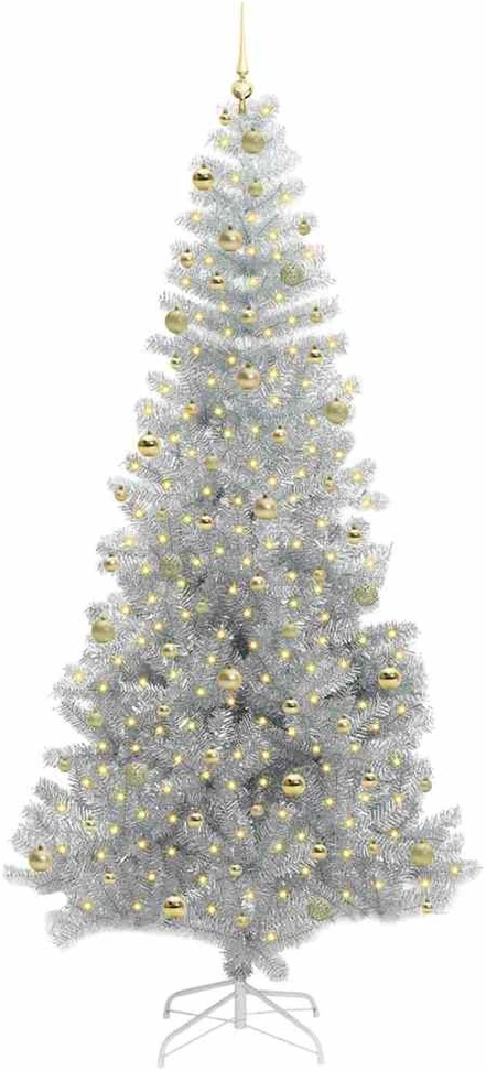 Kalėdų eglutė su LED lemputėmis Sidabrinė 240 cm PET ir plienas