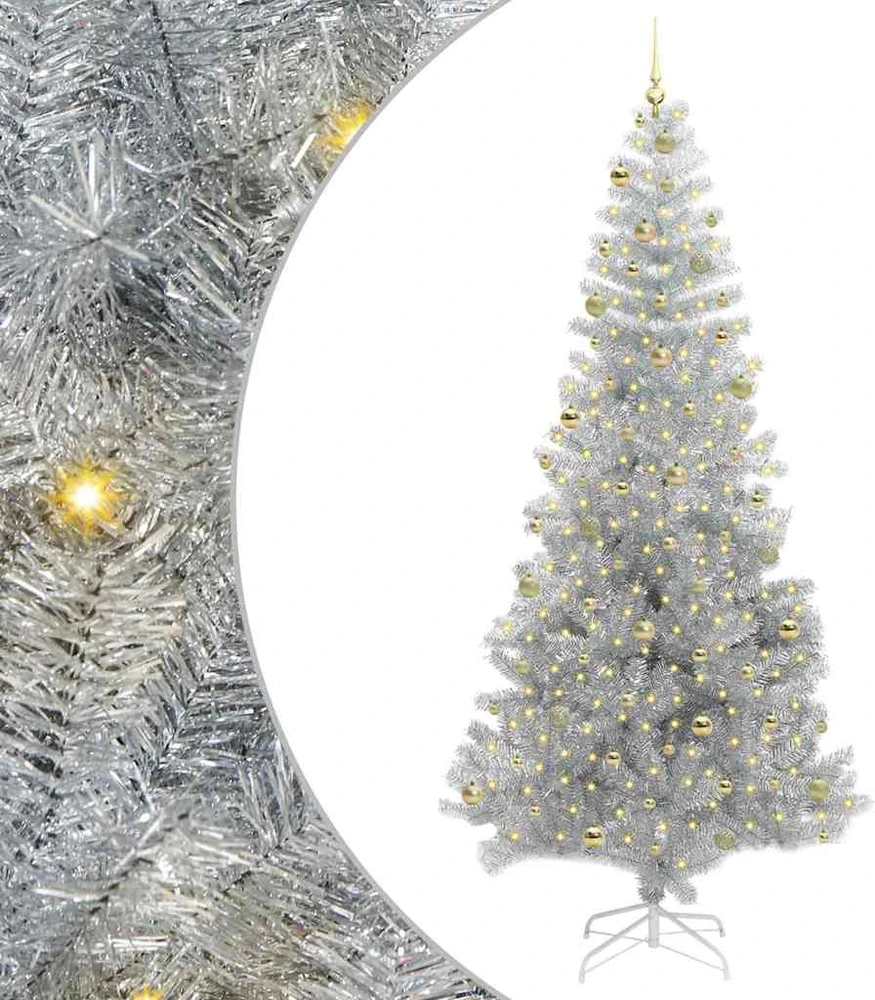 Kalėdų eglutė su LED lemputėmis Sidabrinė 240 cm PET ir plienas