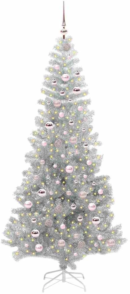 Kalėdų eglutė su LED lemputėmis Sidabrinė 210 cm PET ir plienas