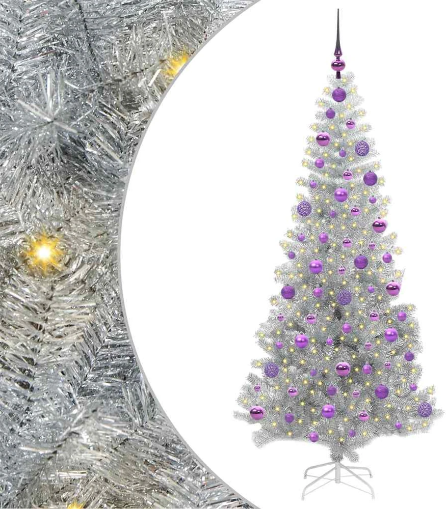 Kalėdų eglutė su LED lemputėmis Sidabrinė 180 cm PET ir plienas