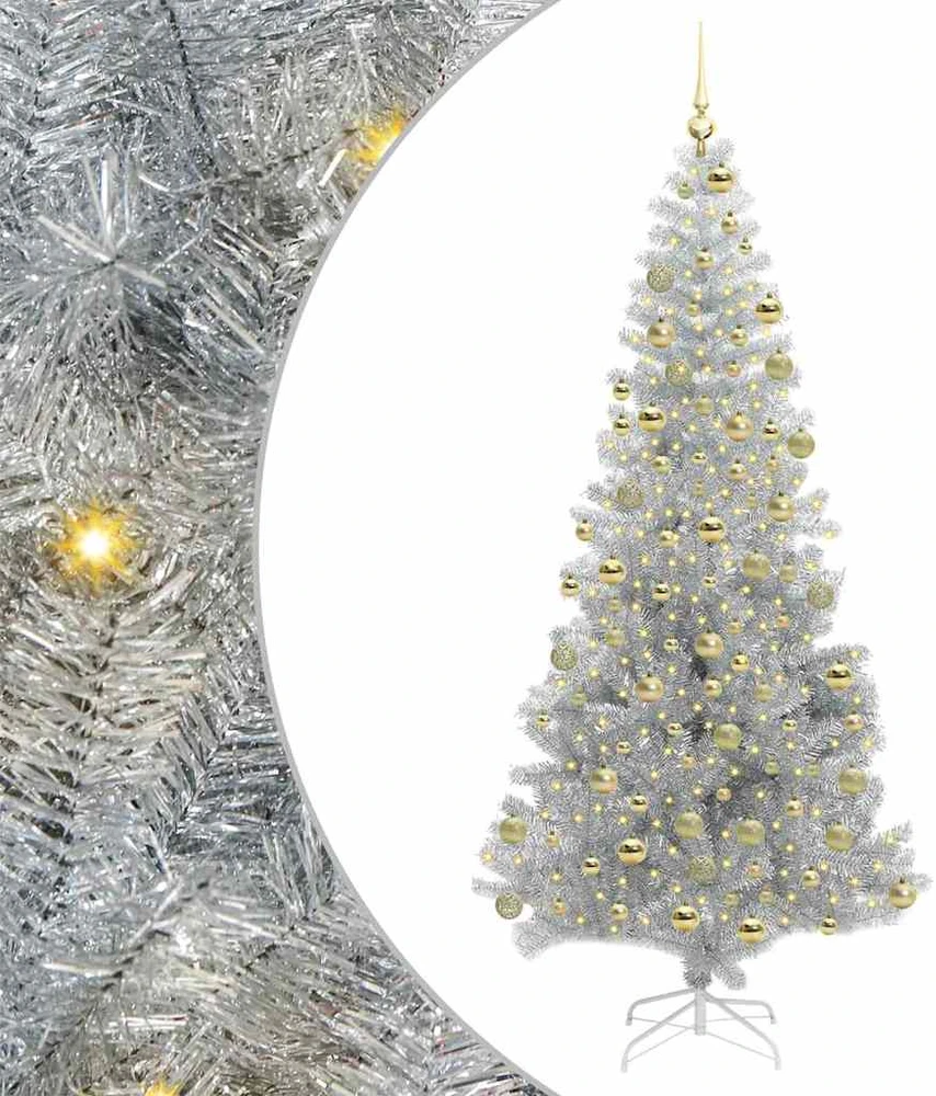 Kalėdų eglutė su LED lemputėmis Sidabrinė 180 cm PET ir plienas