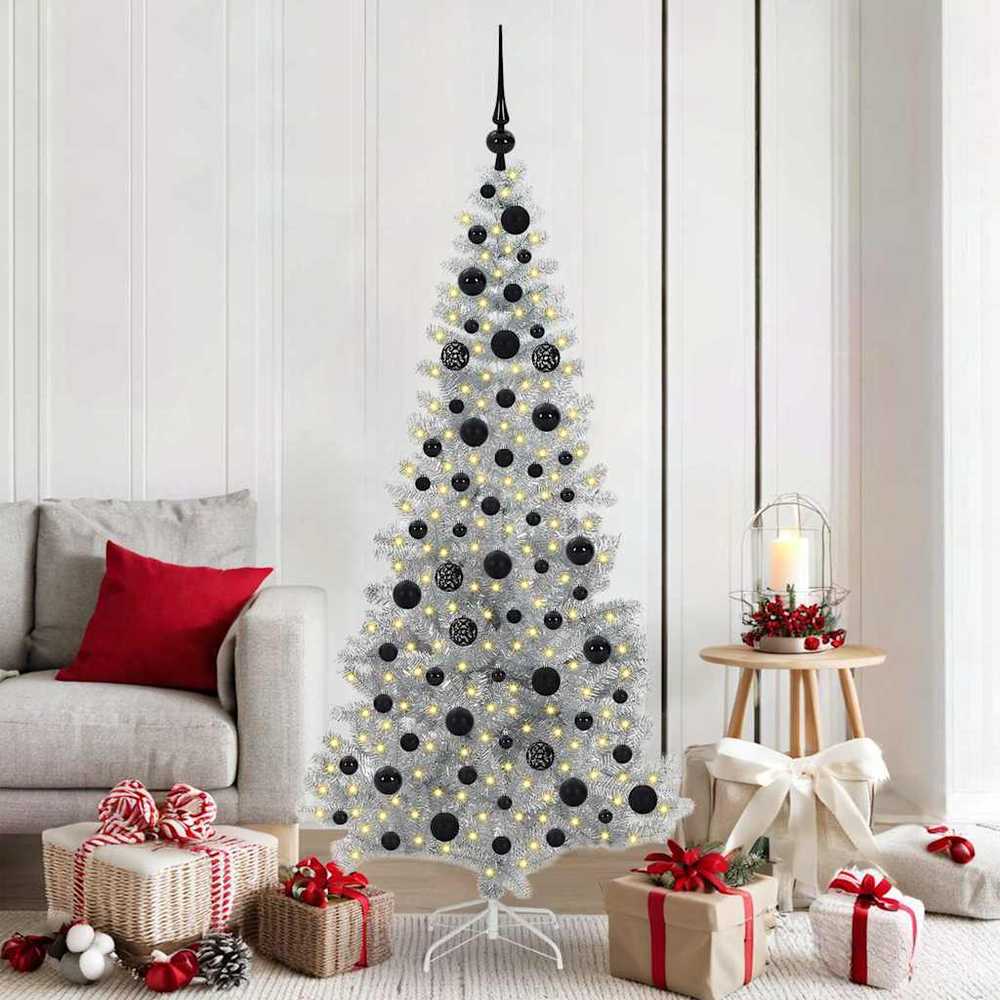Kalėdų eglutė su 300 LED s stovu Sidabro 180 cm PET