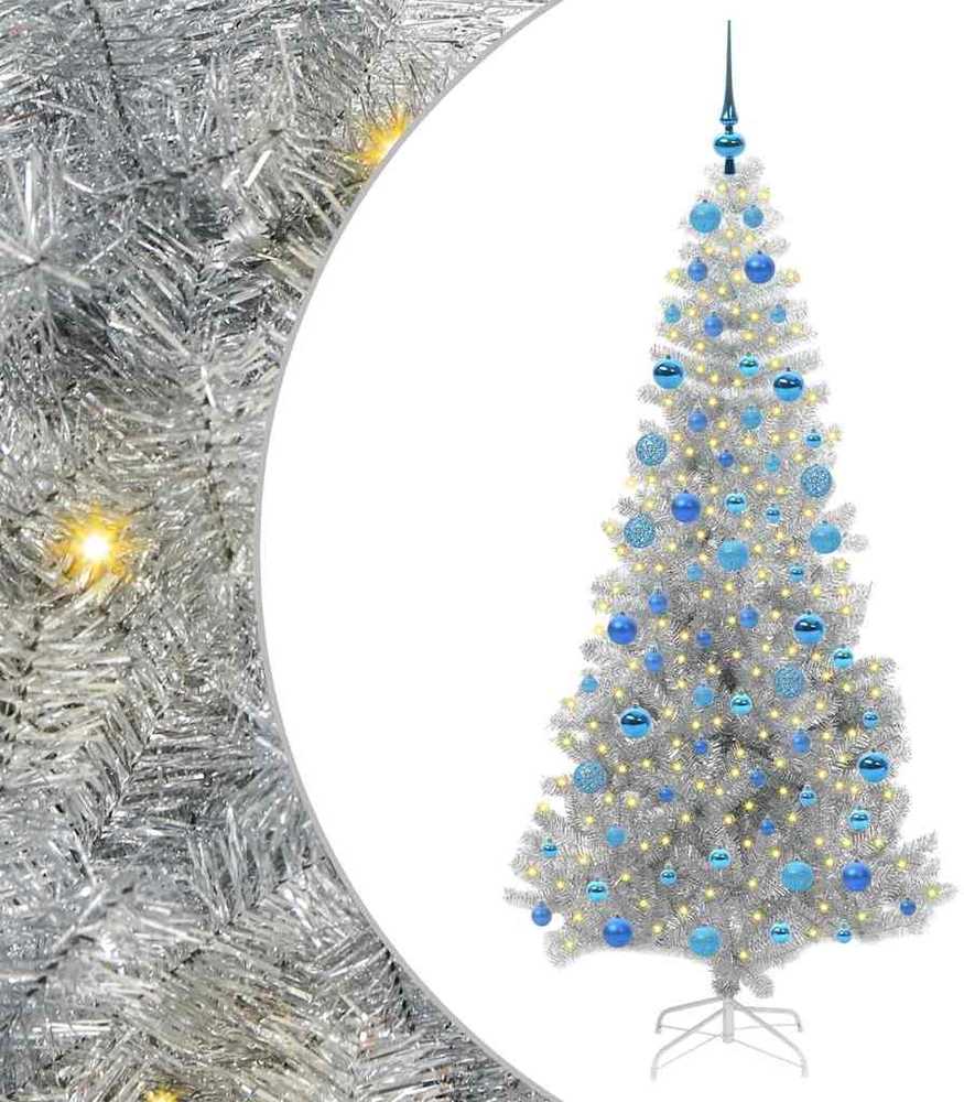 Kalėdų eglutė su 300 LED s stovu Sidabro 180 cm PET
