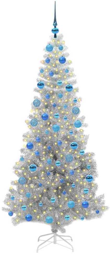 Kalėdų eglutė su 300 LED s stovu Sidabro 180 cm PET