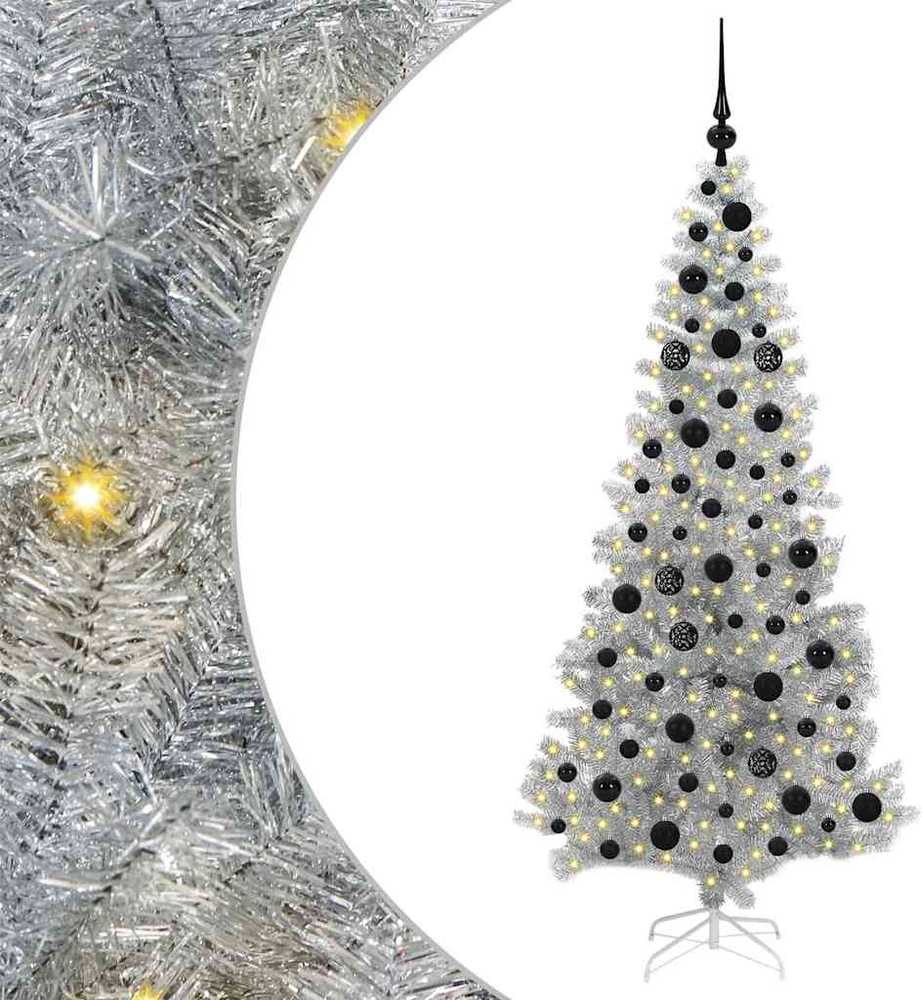 Kalėdų eglutė su 300 LED s stovu Sidabro 180 cm PET