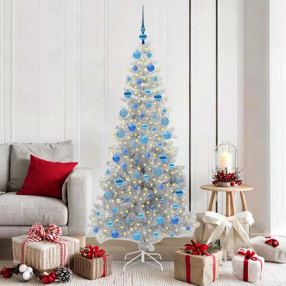 Kalėdų eglutė su 300 LED s stovu Sidabro 180 cm PET
