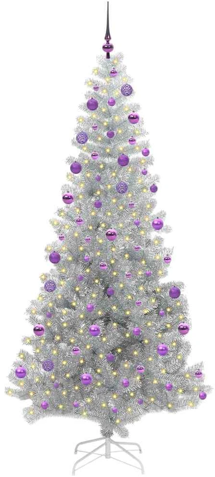 Kalėdų eglutė su LED lemputėmis Sidabrinė 210 cm PET ir plienas