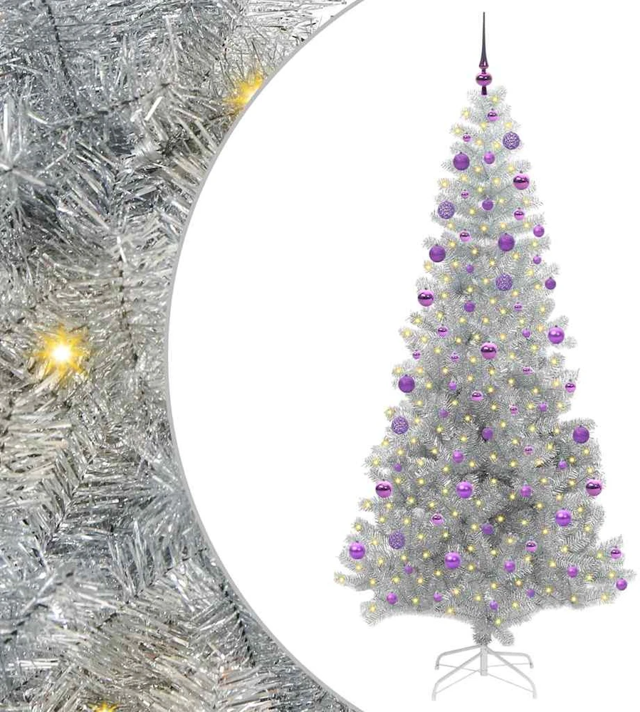 Kalėdų eglutė su LED lemputėmis Sidabrinė 210 cm PET ir plienas