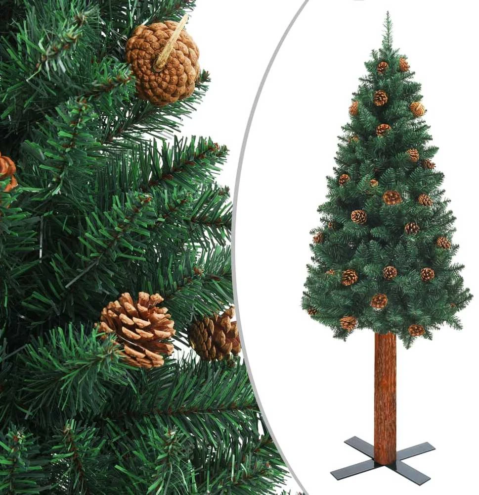 Kalėdų eglutė su kankorėžiais, žalia, 150cm, PVC ir mediena