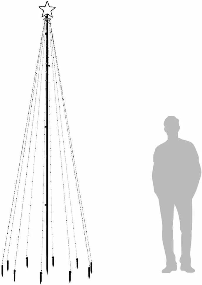 Kalėdų eglutė su kuoliuku, šiltos baltos spalvos, 310LED, 300cm