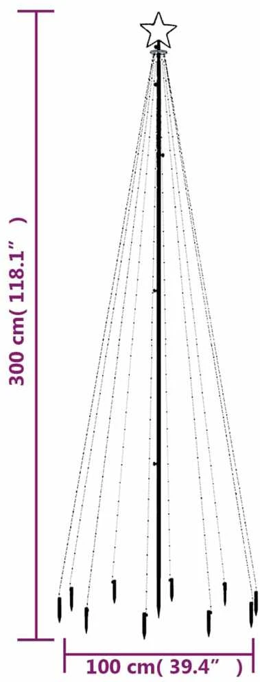 Kalėdų eglutė su kuoliuku, šiltos baltos spalvos, 310LED, 300cm
