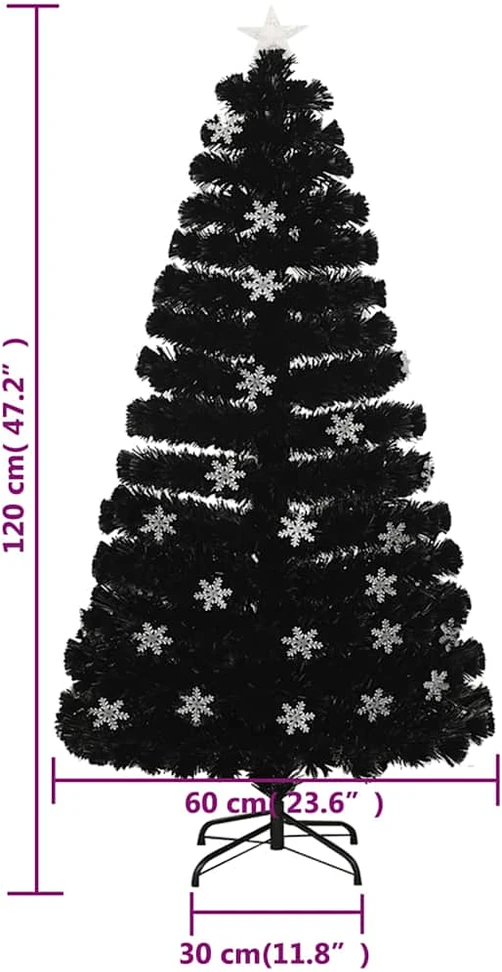 Kalėdų eglutė su LED snaigėmis, juoda, 120cm, optinis pluoštas