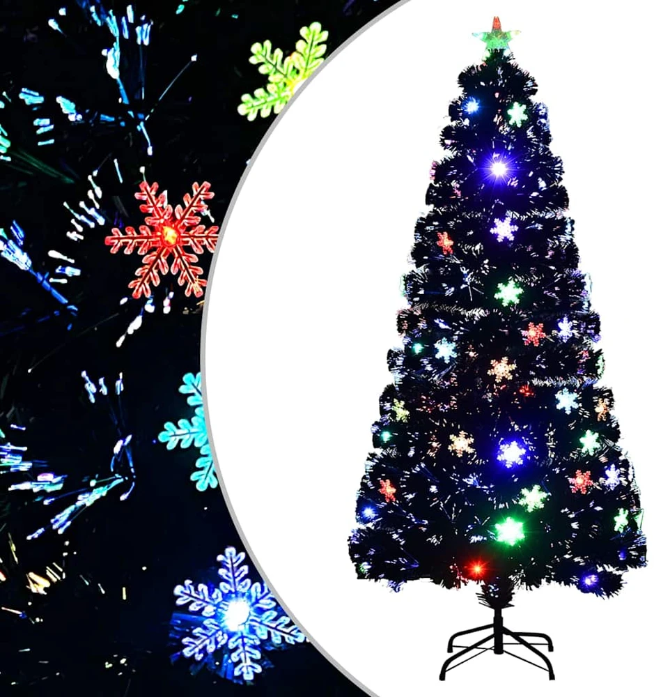 Kalėdų eglutė su LED snaigėmis, juoda, 150cm, optinis pluoštas