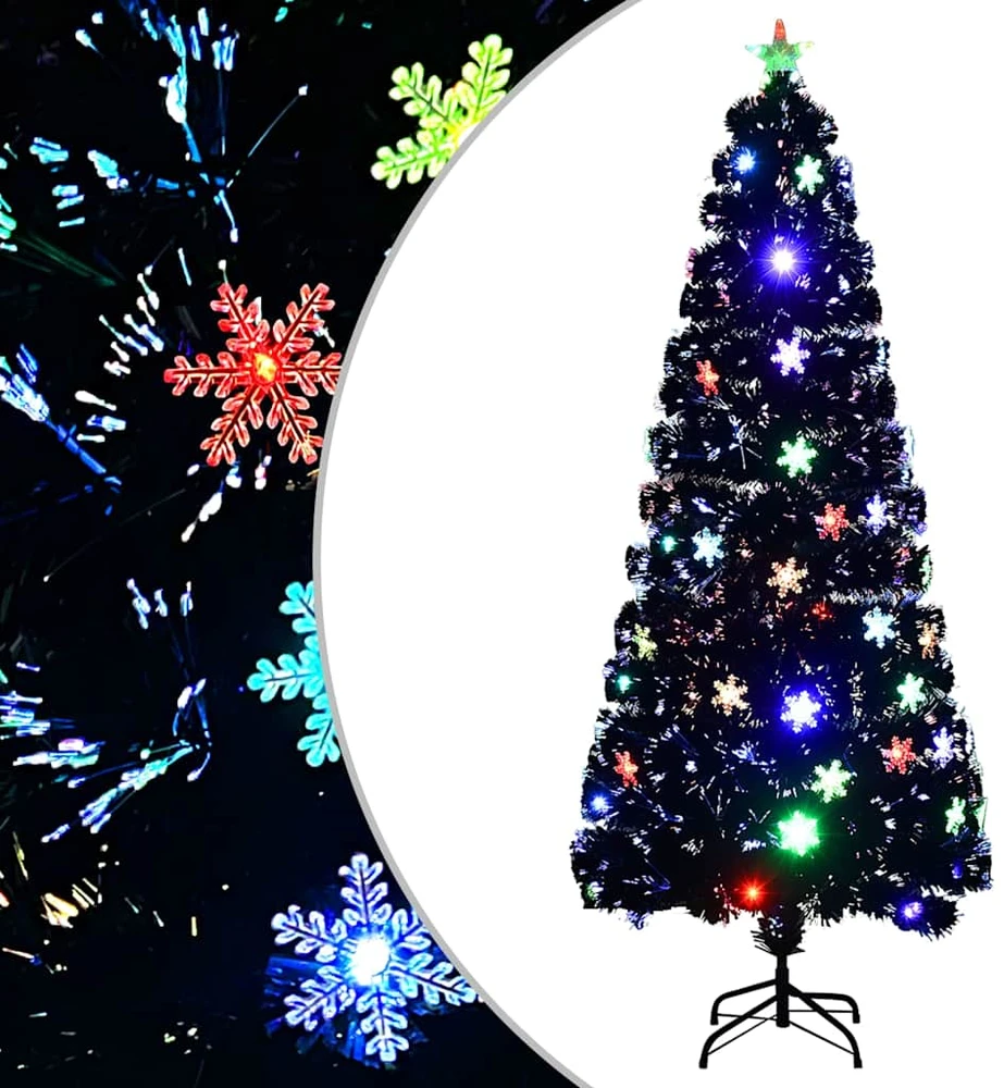 Kalėdų eglutė su LED snaigėmis, juoda, 210cm, optinis pluoštas