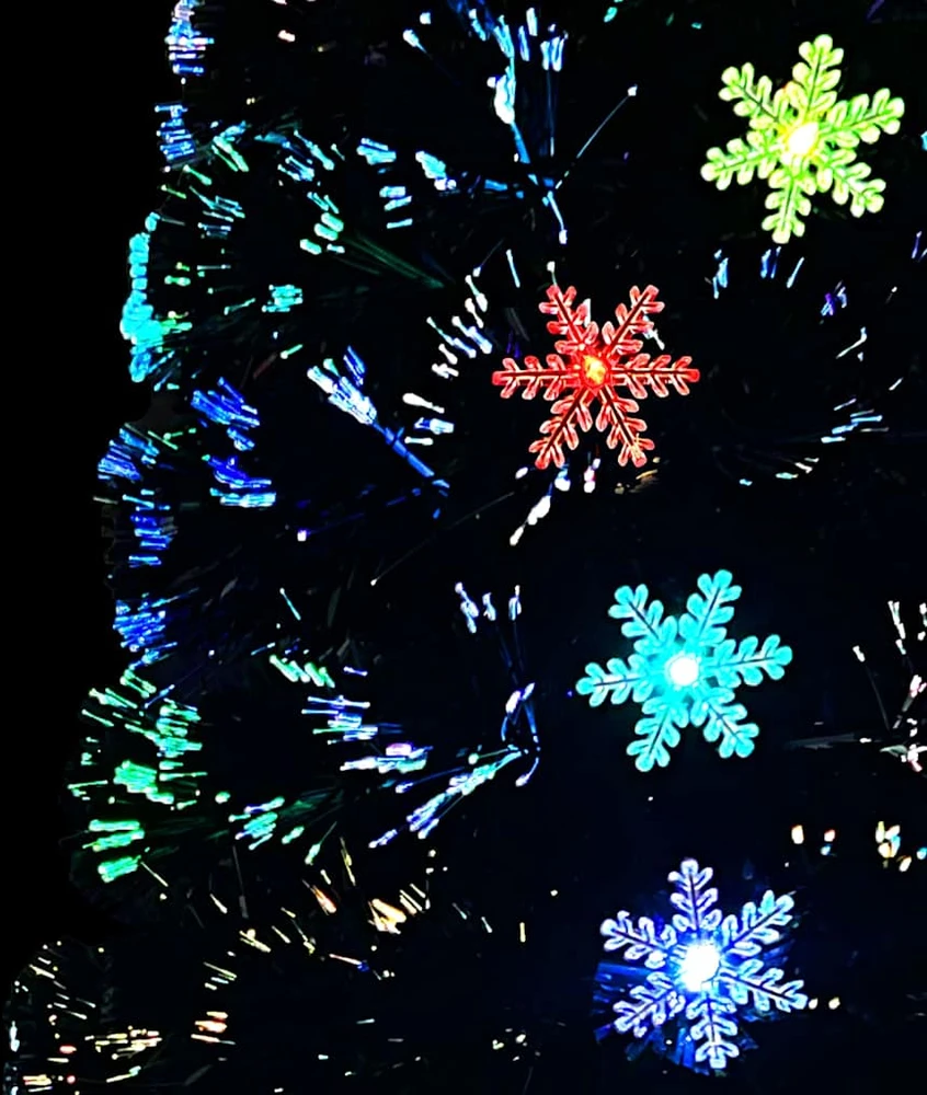 Kalėdų eglutė su LED snaigėmis, juoda, 210cm, optinis pluoštas