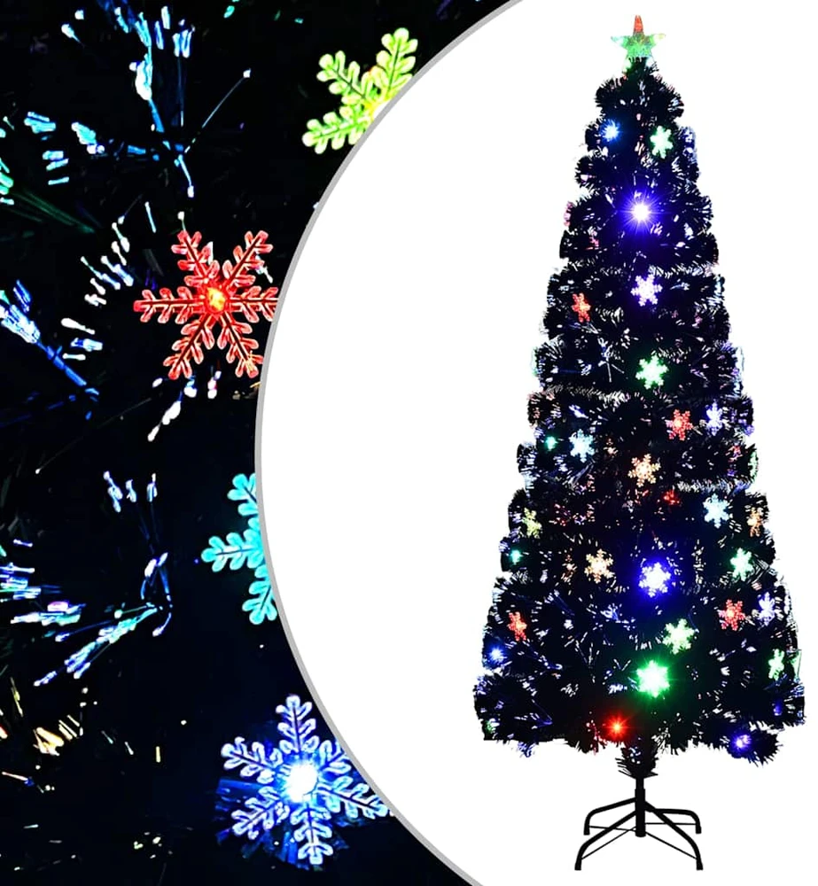 Kalėdų eglutė su LED snaigėmis, juoda, 240cm, optinis pluoštas
