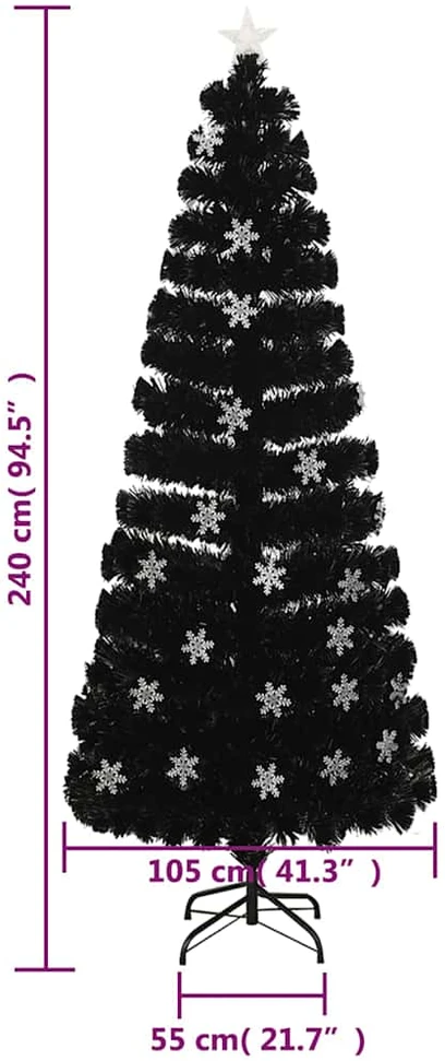 Kalėdų eglutė su LED snaigėmis, juoda, 240cm, optinis pluoštas