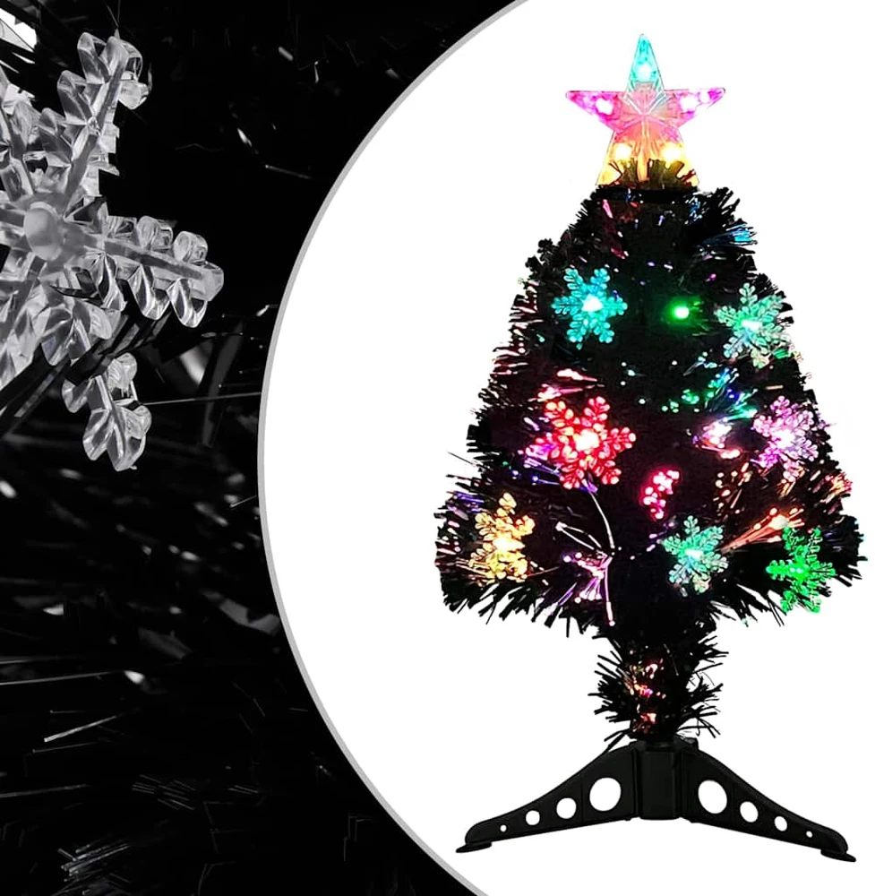 Kalėdų eglutė su LED snaigėmis, juoda, 64cm, optinis pluoštas