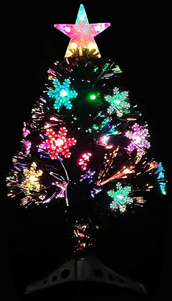 Kalėdų eglutė su LED snaigėmis, juoda, 64cm, optinis pluoštas