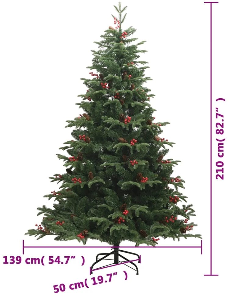 Kalėdų eglutė su šakomis/kankorėžiais/uogomis, 210 cm