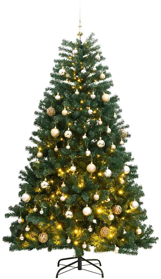 Kalėdų eglutė su šarnyrinėmis šakomis/LED/žaisliukais, 210cm