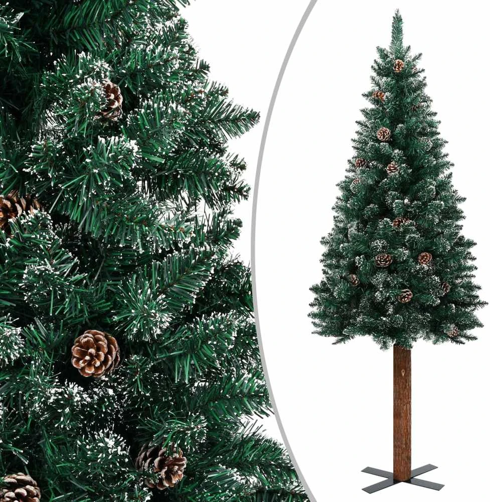 Kalėdų eglutė su tikra mediena ir baltu sniegu, žalia, 150cm