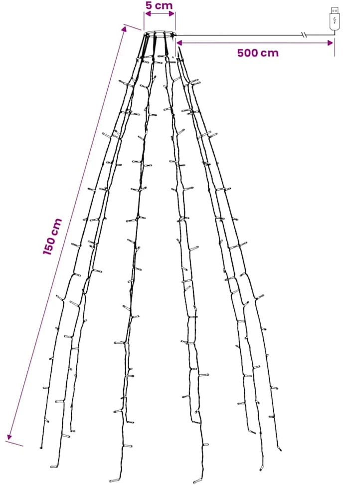 Kalėdų eglutės girlianda su 150 mėlynų LED lempučių, 150cm