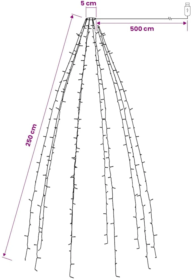Kalėdų eglutės girlianda su 250 mėlynų LED lempučių, 250cm