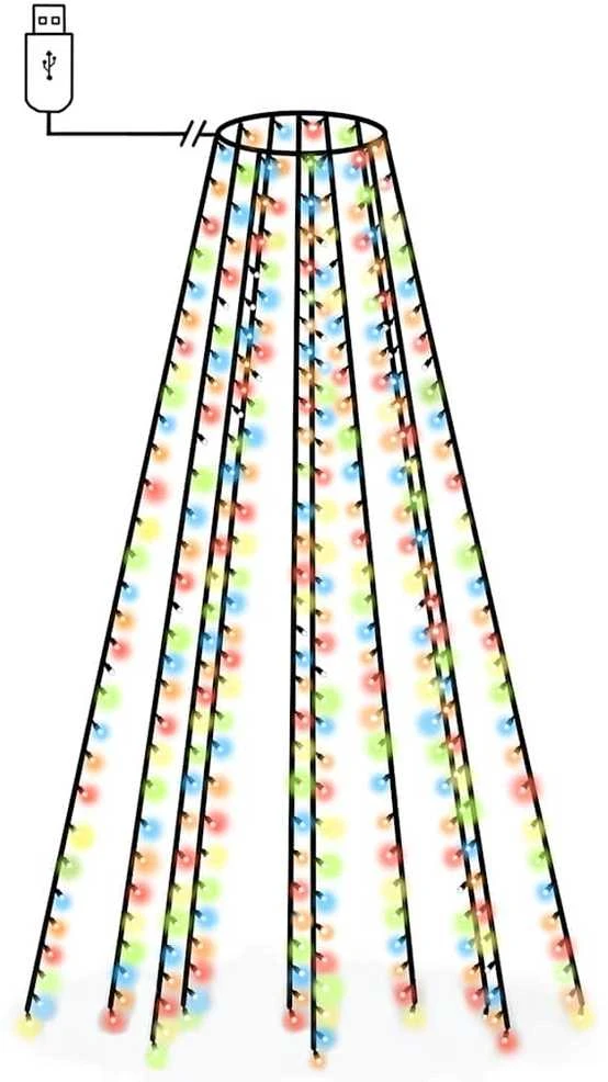 Kalėdų eglutės girlianda su 250 spalvotų LED lempučių, 250cm