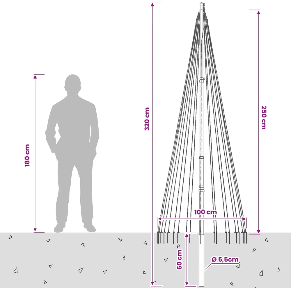 Kalėdų eglutės girlianda su smaigais ir vėliavos stiebu 250 cm