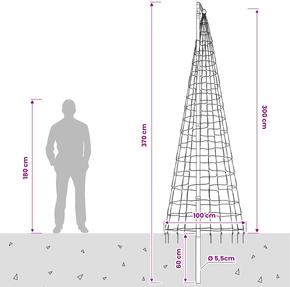 Kalėdų eglutės girlianda su smaigais ir vėliavos stiebu 300 cm