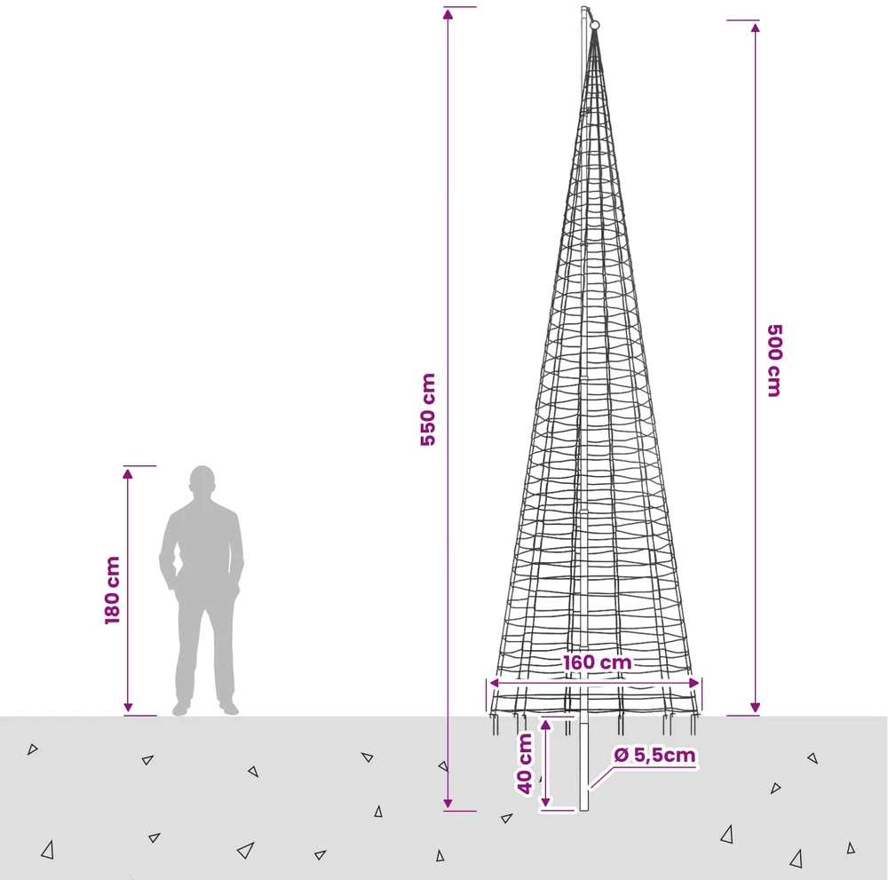 Kalėdų eglutės girlianda su smaigais ir vėliavos stiebu 500 cm