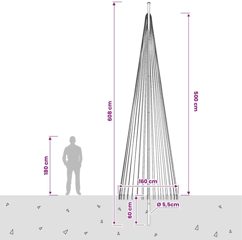 Kalėdų eglutės girlianda su smaigais ir vėliavos stiebu 500 cm